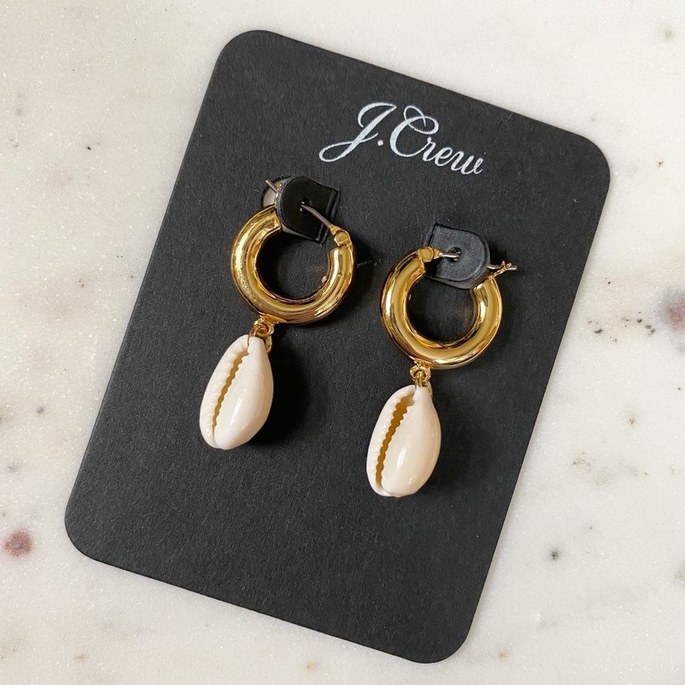 Cowrie Shell Drop Huggie Hoop Earrings - Picture 5 of 9